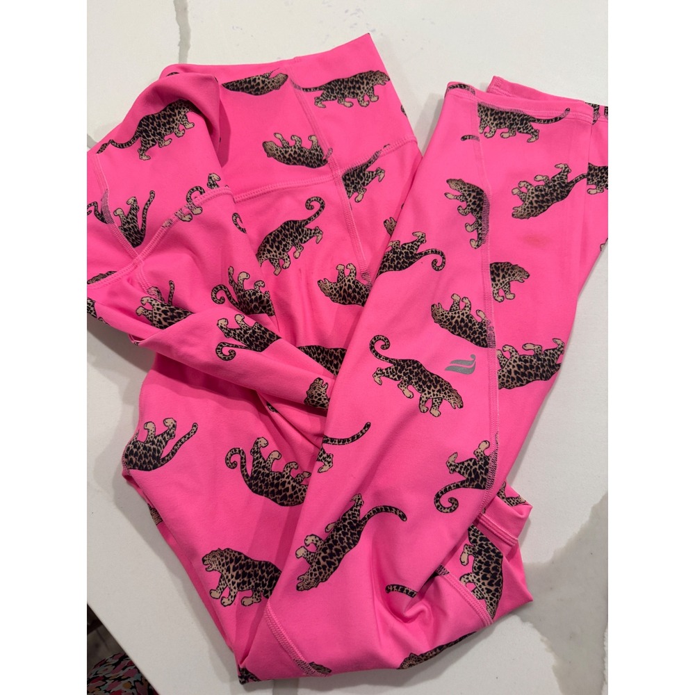 Fabletics PureLuxe High Waisted Leggings Pink Leopard Print Womens Yoga Pants
